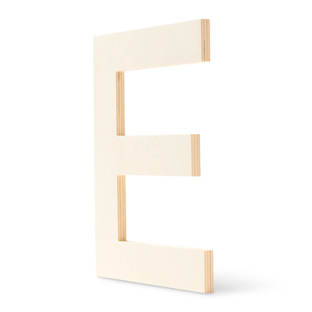 Wood Flat Sans Serif Font Uppercase E Letters 12in