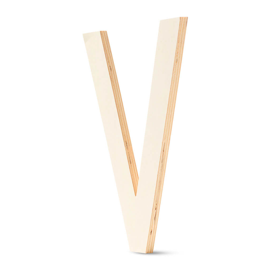 Wood Flat Sans Serif Font Letters Uppercase V 12in