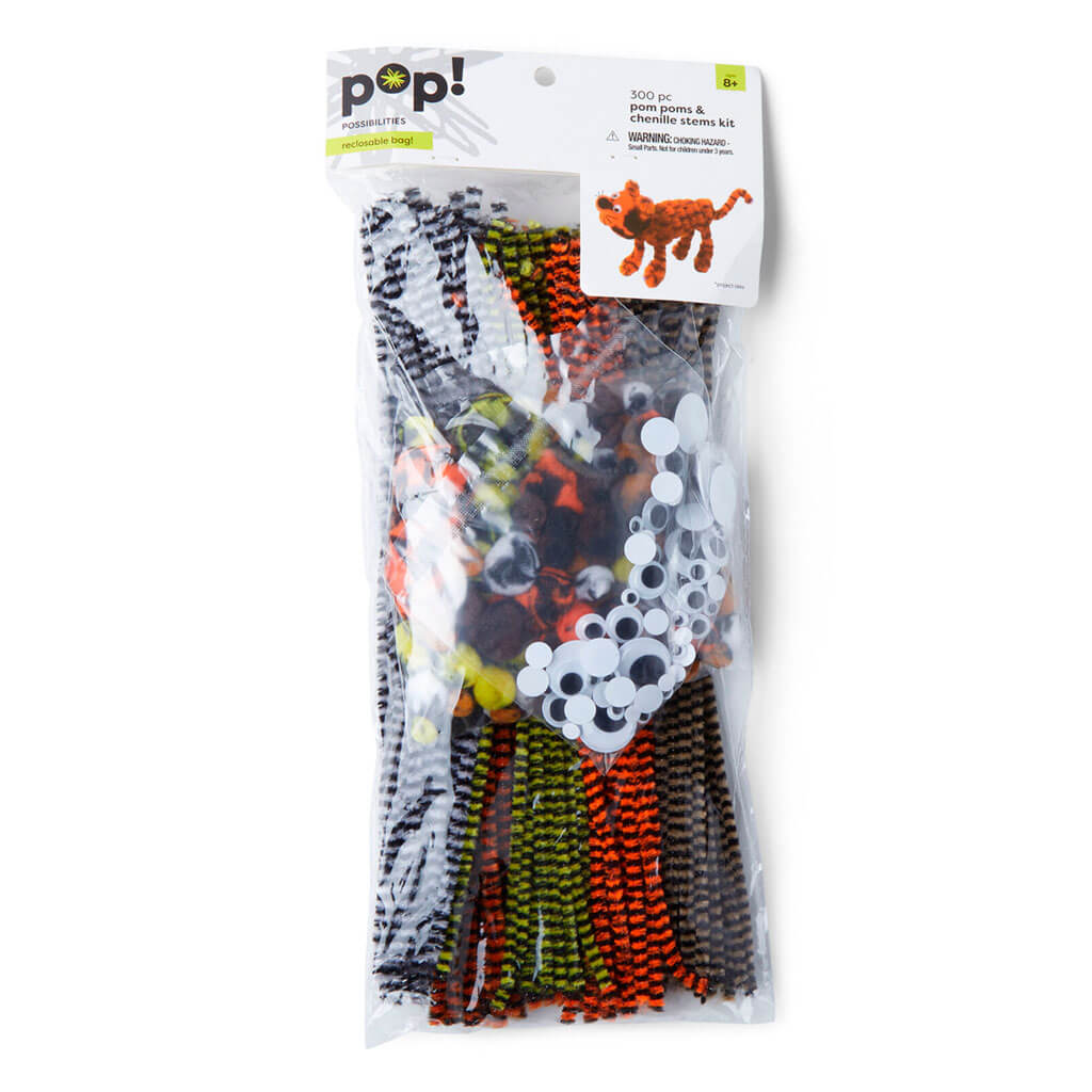 POP! Pom Pom &amp; Chenille Stems Kit 300pc Stripes