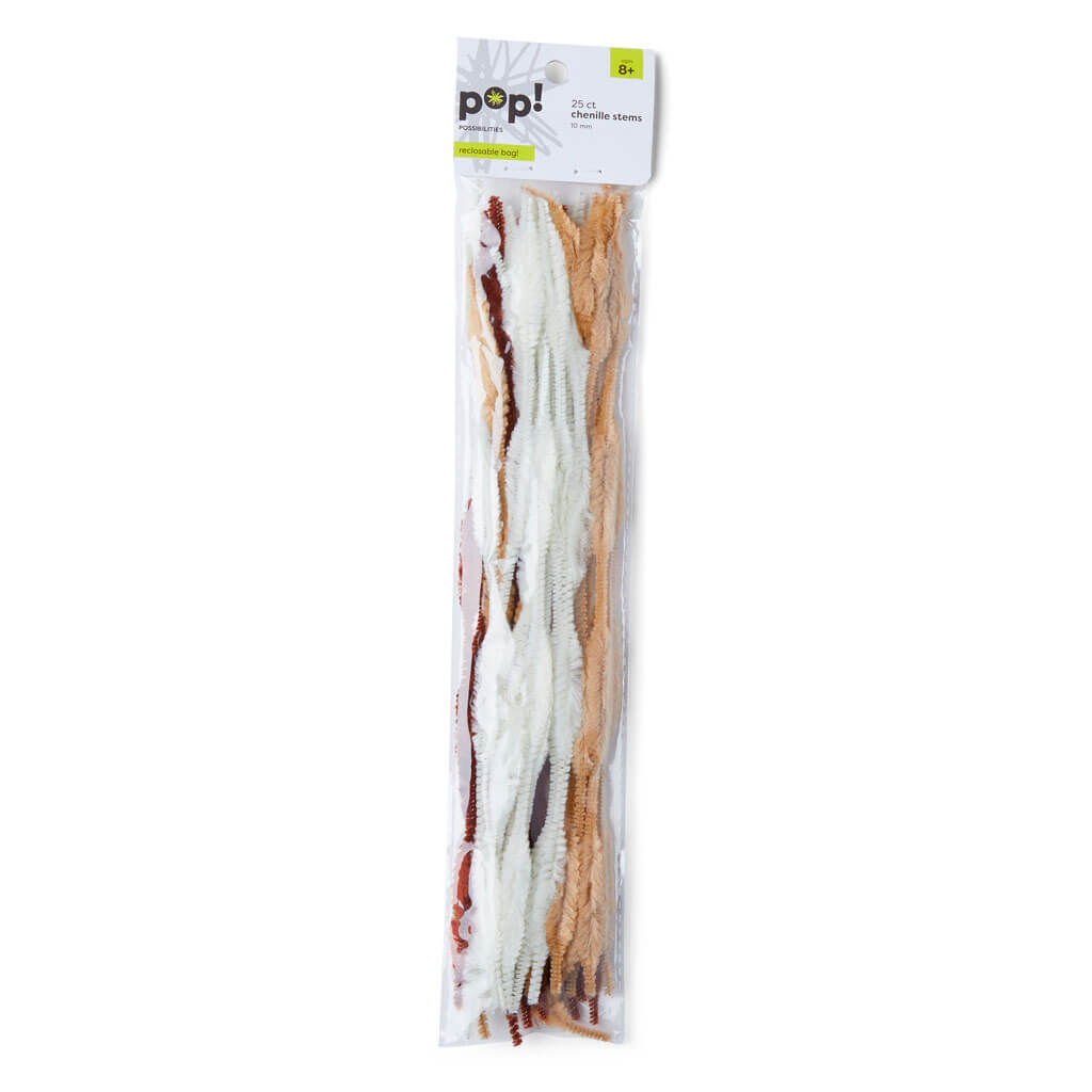 POP! Tan &amp; White Chenille Stems 25ct 10mm
