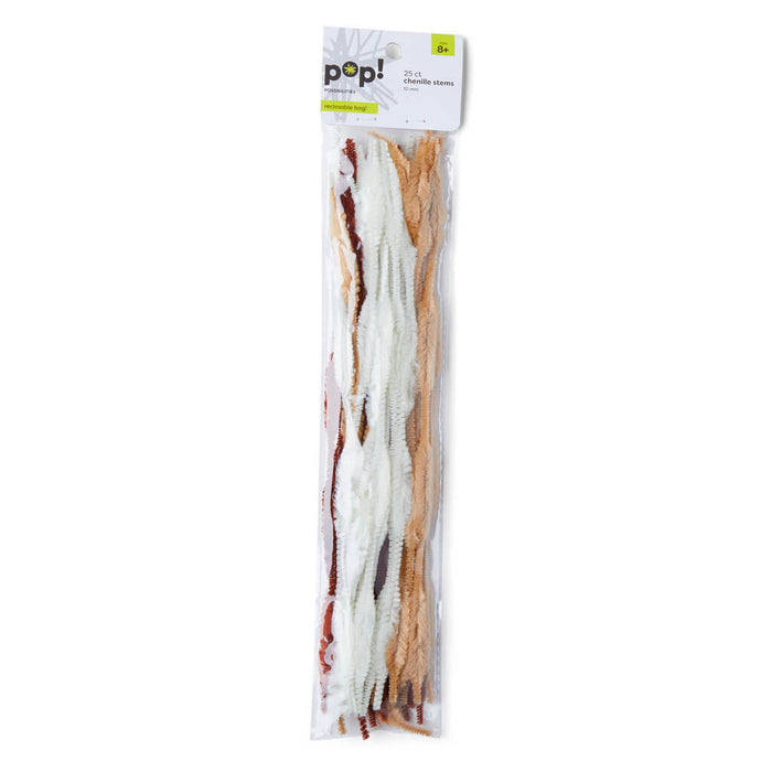 POP! Tan & White Chenille Stems 25ct 10mm
