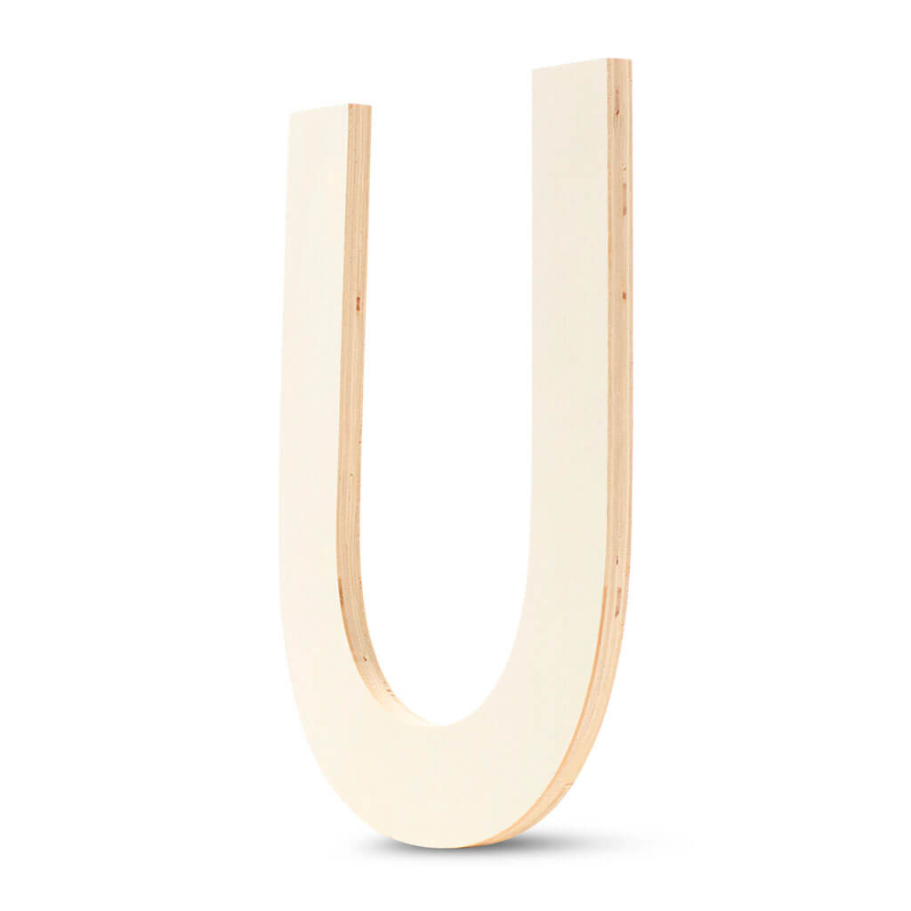 Wood Flat Sans Serif Font Letters Uppercase U 12in