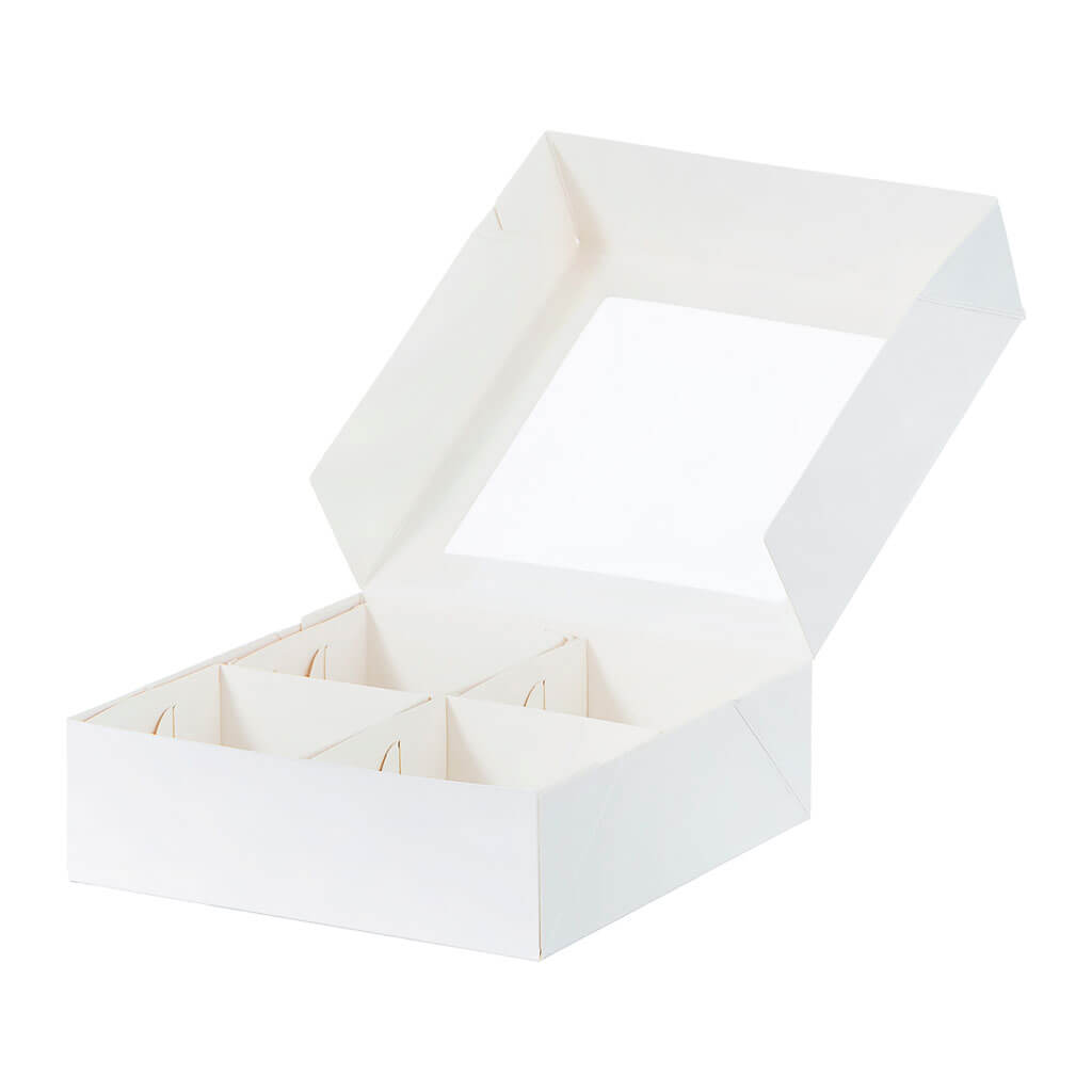 White 4 Compartment Windowed Treat Boxes 6in 15ct