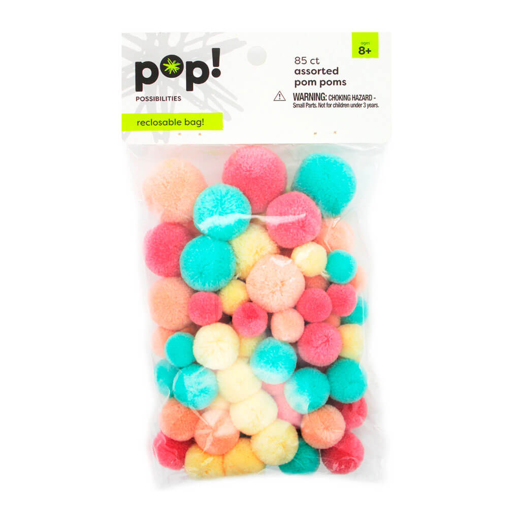 Pink &amp; Blue Assorted Pom Poms 85ct 85mm