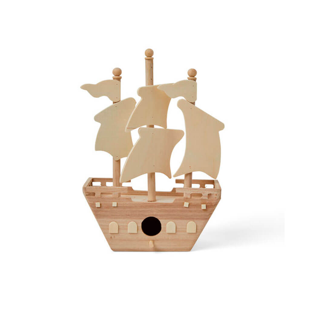 Unfinished Wood Pirate Ship Birdhouse