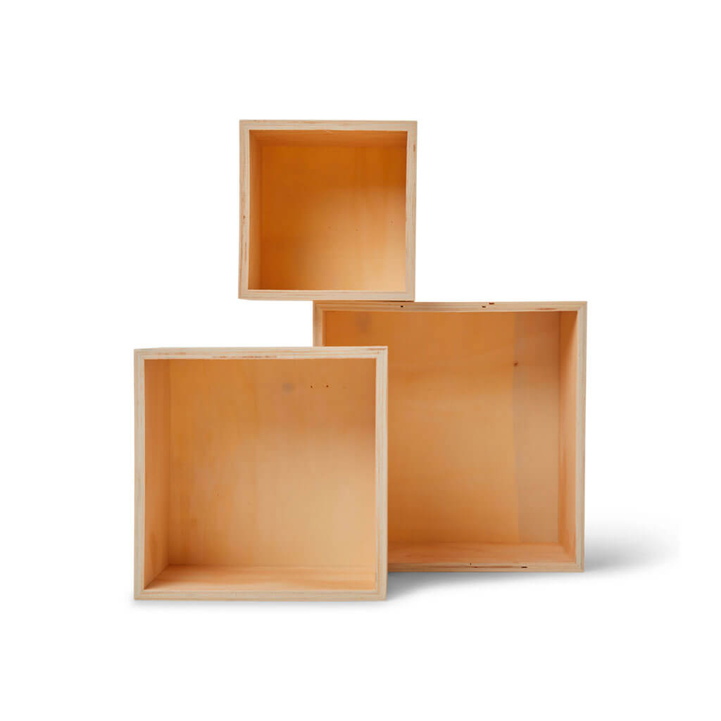 Ivory Wood Square Boxes 3ct