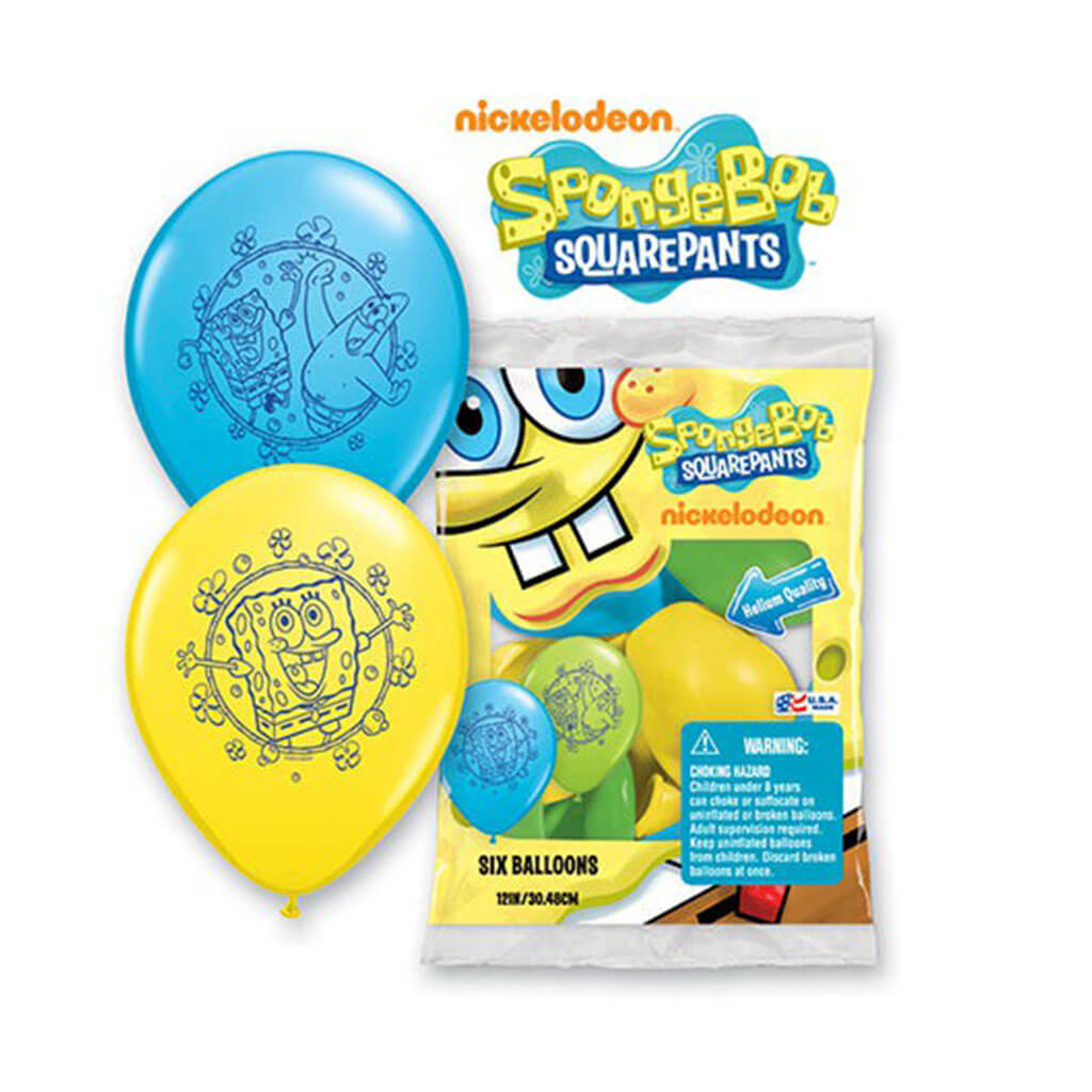 Spongebob Squarepants Round Latex Balloon Assorted 6ct, 12in