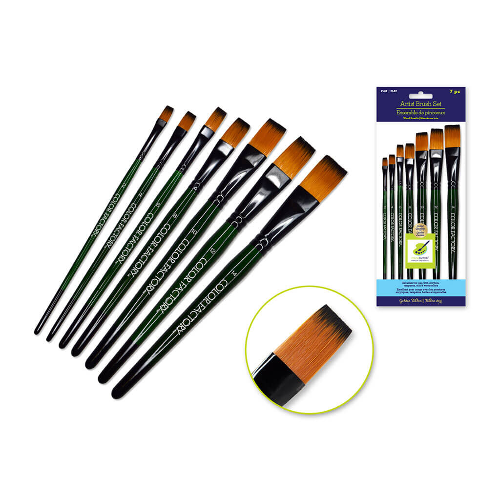 Artist Brush Set: &#39;Fierce&#39; Art Set Wood Handle-Flat, x7