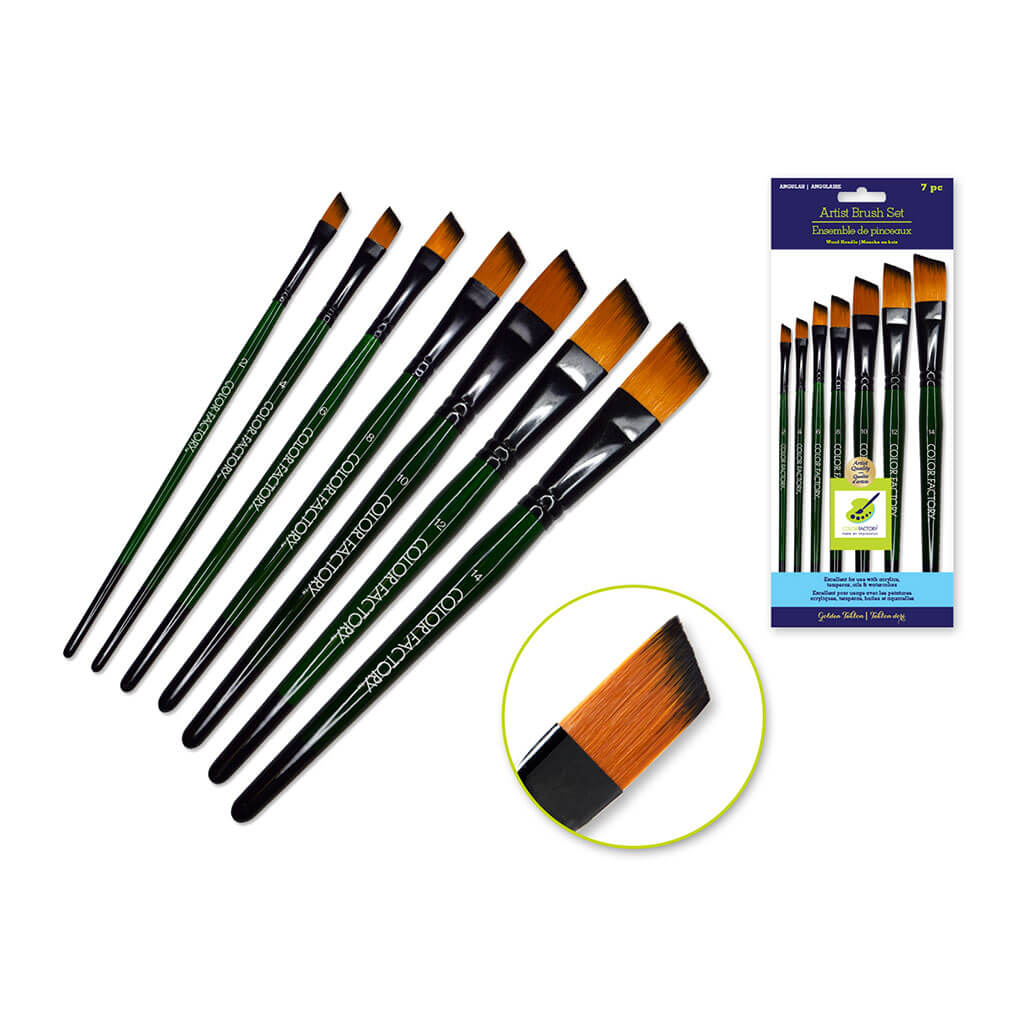 Artist Brush Set: &#39;Fierce&#39; Art Set Wood Handle-Angular, x7