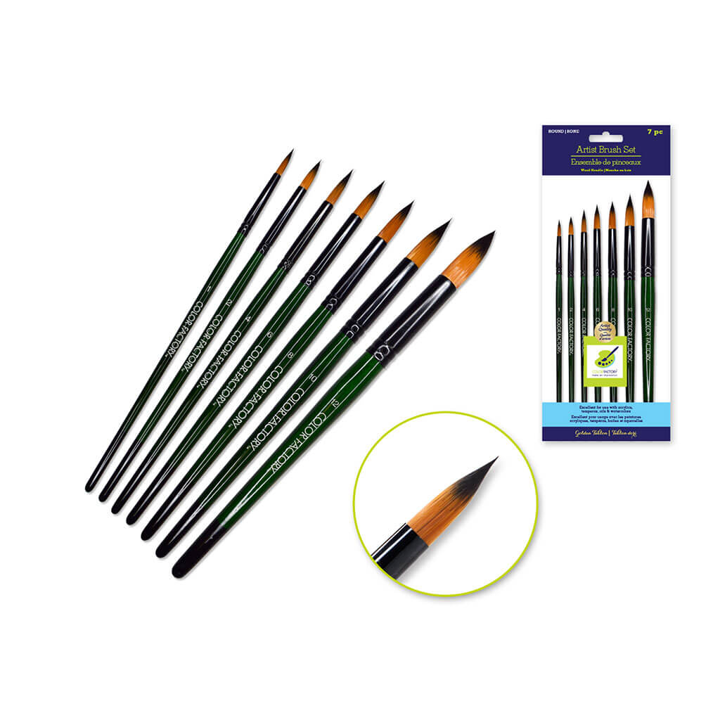 Artist Brush Set: &#39;Fierce&#39; Art Set Wood Handle-Round, x7