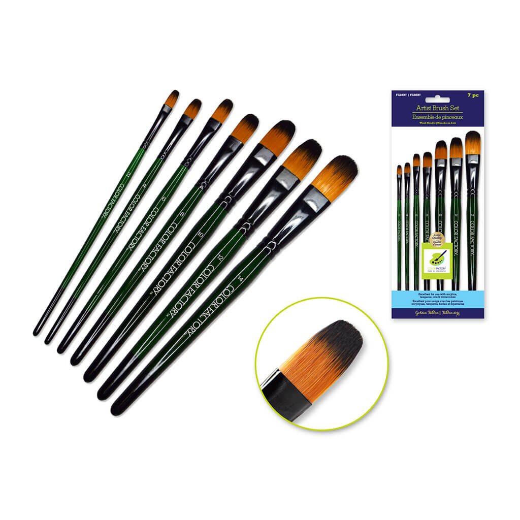 Artist Brush Set: &#39;Fierce&#39; Art Set Wood Handle-Filbert, x7