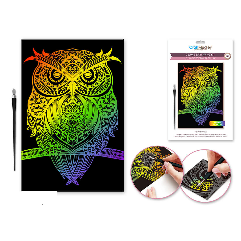 Craft Medley Kit: Deluxe Engraving Art DIY Kit - Rainbow Owl