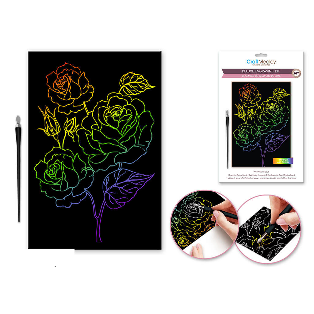 Craft Medley Kit: Deluxe Engraving Art DIY Kit - Rainbow Rose Bus