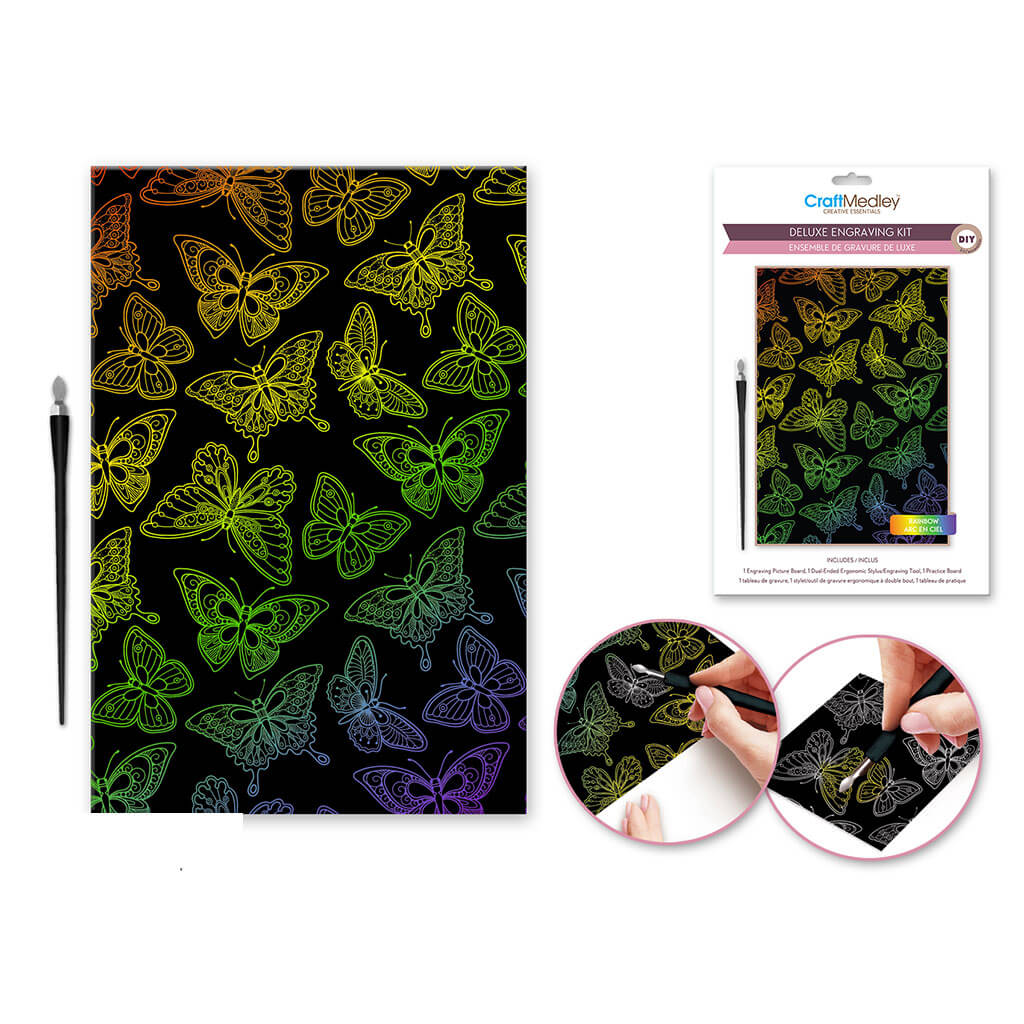 Craft Medley Kit: Deluxe Engraving Art DIY Kit - Rainbow Butterflies