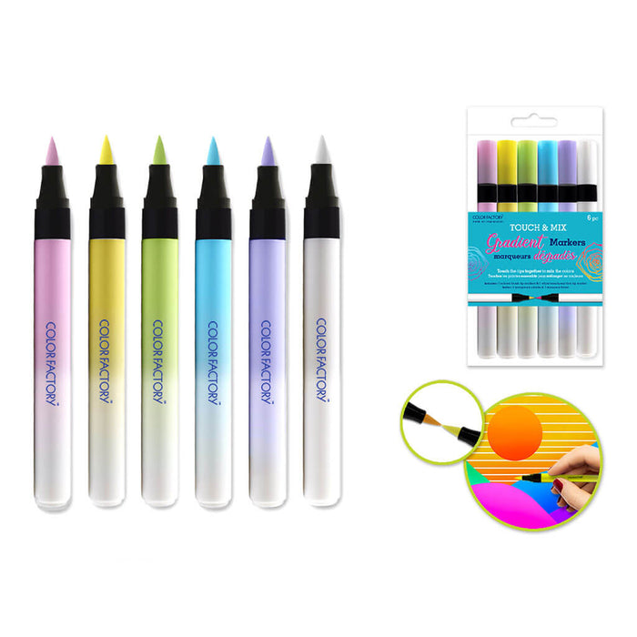 Color Factory: Touch & Mix Gradient Markers Brush Tip Alc - Pastel , 6pk