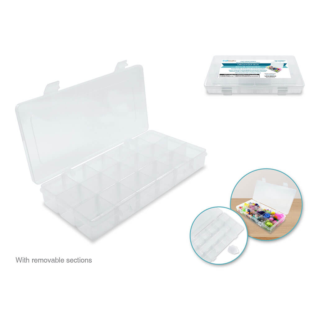Craft Storage: Organizer Box 18-Comp w/ Lid-Clear, 9.1in x 4.4in x 1.3in