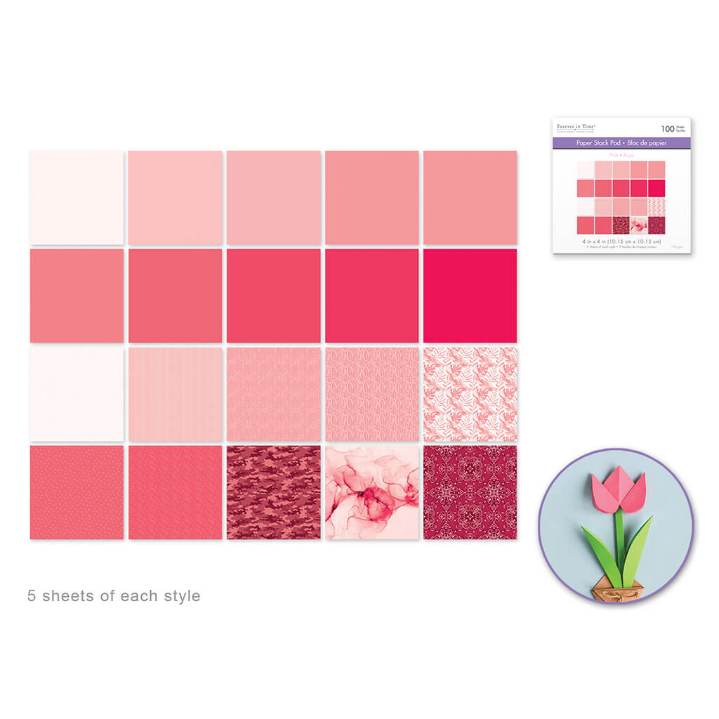 Paper Pad: Color Theme Stack Pad, x100 5ea x 20styles 1 - Pink, 4in x 4in