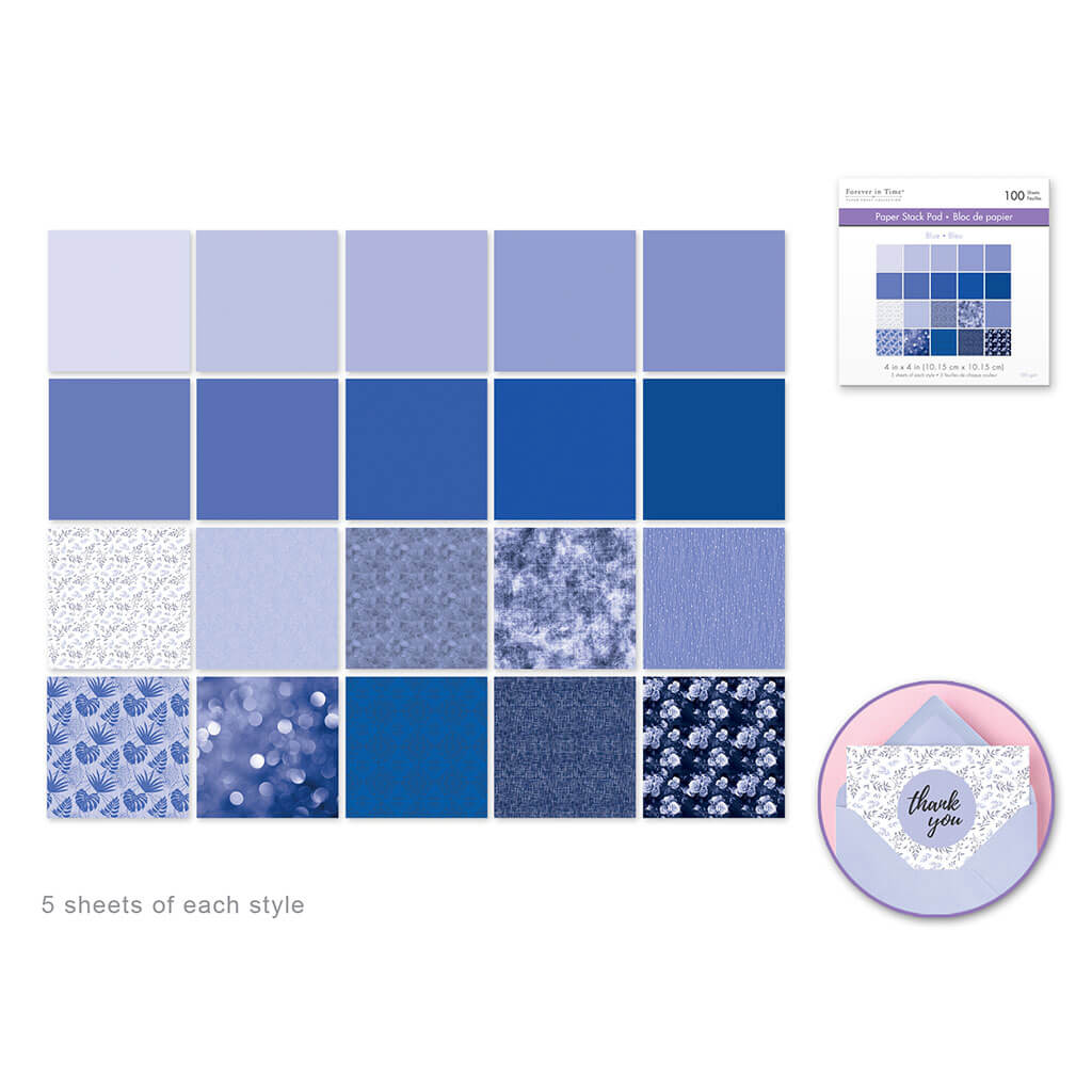 Paper Pad: Color Theme Stack Pad, x100 5ea x 20styles 1 - Blue, 4in x 4in