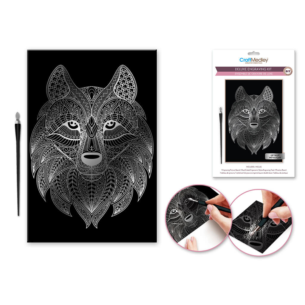 Craft Medley Kit: Deluxe Engraving Art DIY Kit - Metallic Wolf