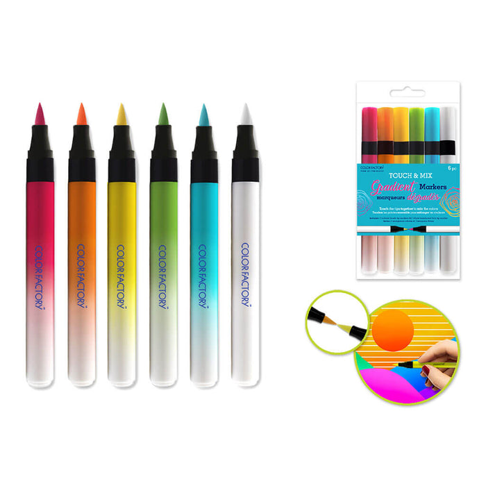 Color Factory: Touch & Mix Gradient Markers Brush Tip Alc  -Dark Shades, 6pk