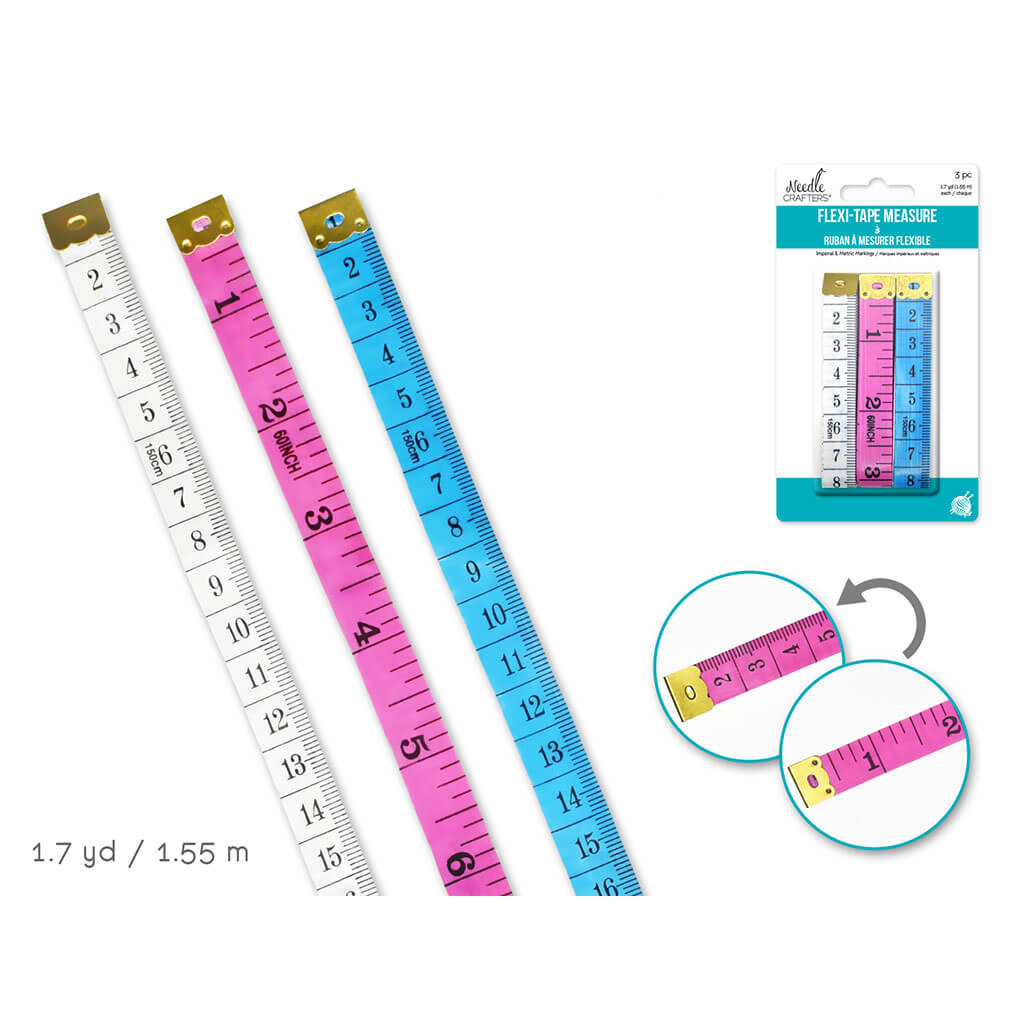 Needlecrafters: Flexi-Tape Measure, 3pc, 155cm x 1.3cm