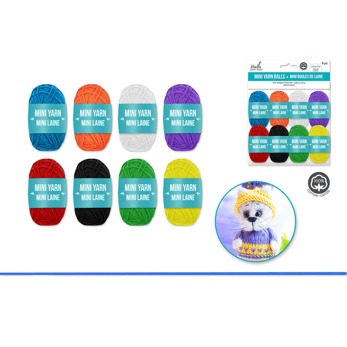 Needlecrafters 8pcs Cotton Mini Yarn Ball Variety Pack - Bold 10g