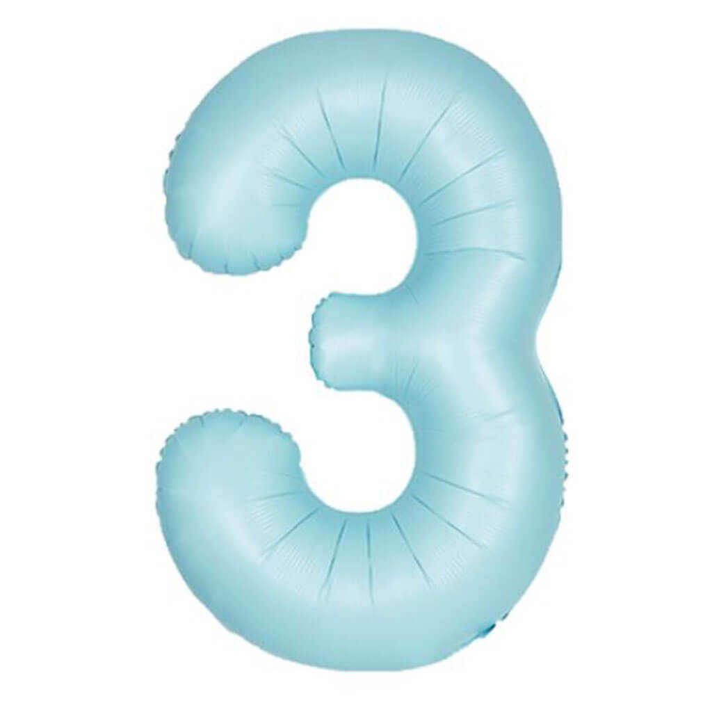 Matte Powder Blue Foil Balloon Number 3, 34in