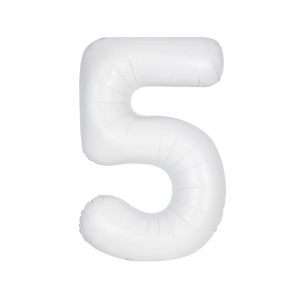 Matte White Foil Balloon Number 5, 34in