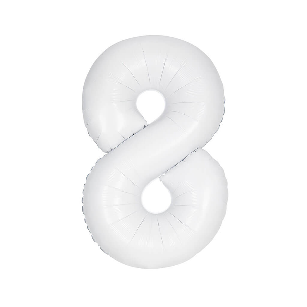 Matte White Foil Balloon Number 8, 34in