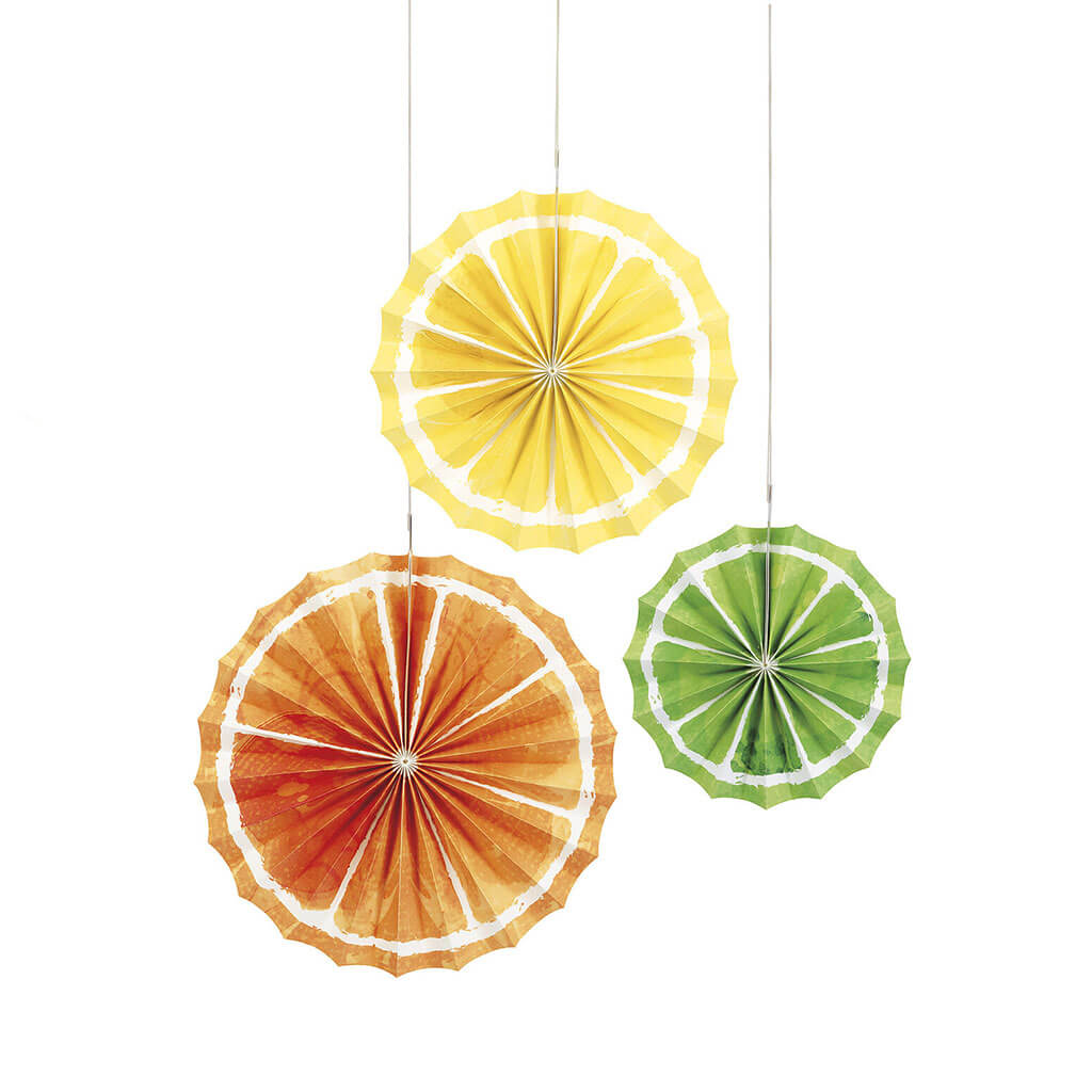 Summer Citrus Tissue Paper Fans, 3ct