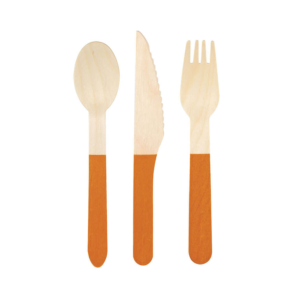 Orange Wooden Cutlery, Set of 4