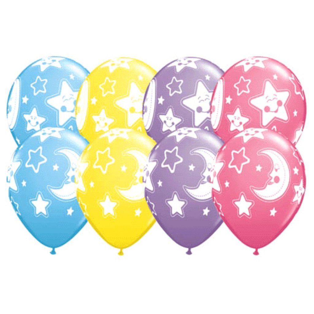 Latex Balloon Baby Moon &amp; Stars Around 11in 