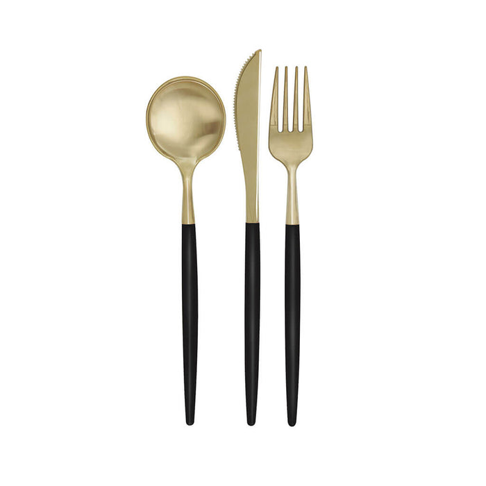 Metallic Gold & Black Assorted Cutlery, 12pcs