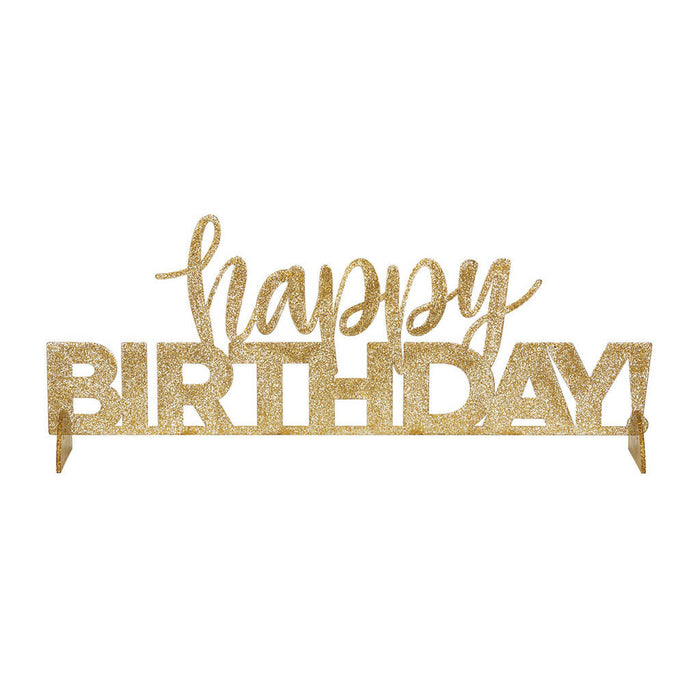 Gold Flecked Happy Birthday Acrylic Centerpiece