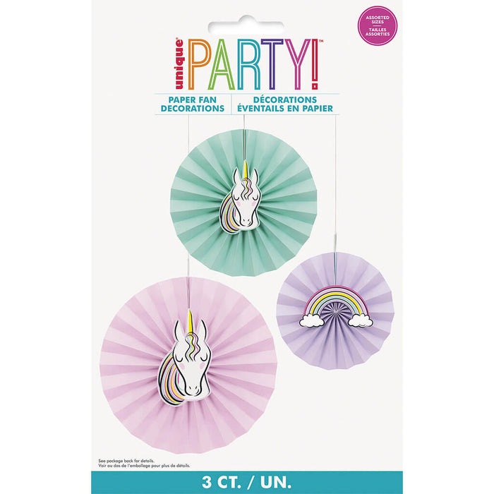 Starry Unicorn Paper Fans with Diecut, 3ct
