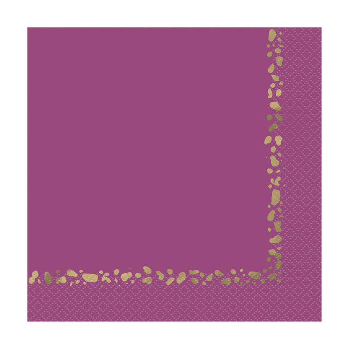 Modern Gold & Purple Foil  Stamped Lunch Napkins, 16ct