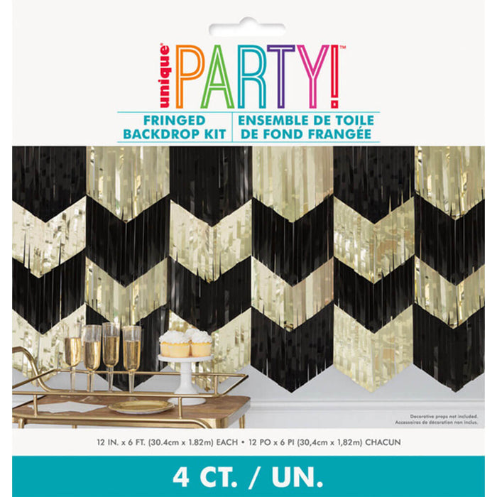 Black & Gold Scallop Fringe Foil Garland, 6ft