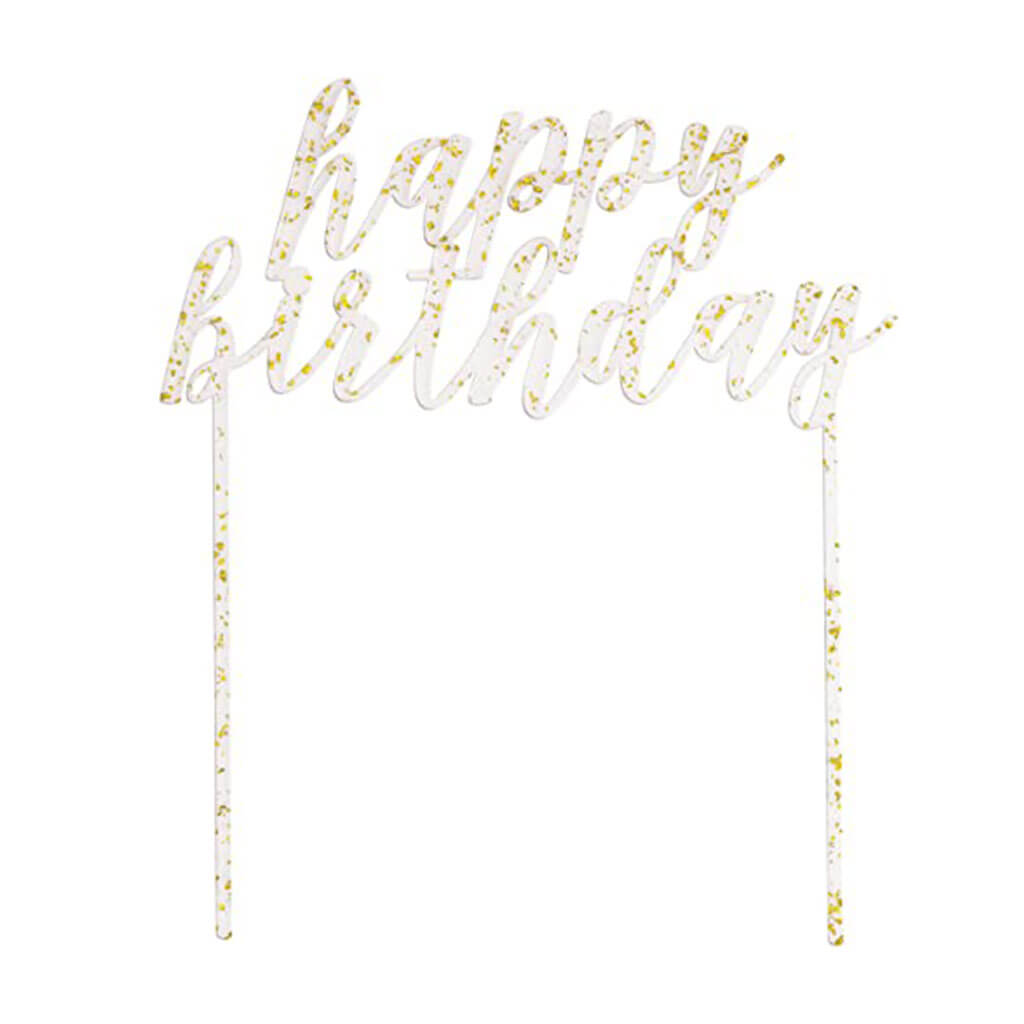 Gold Flecked Happy Birthday Acrylic Cake Topper