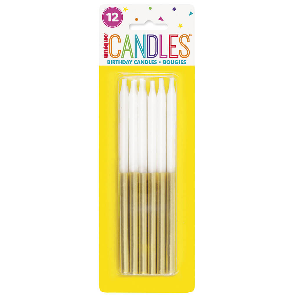 12 Assorted Metallic Dipped Birthday Candles, 5in