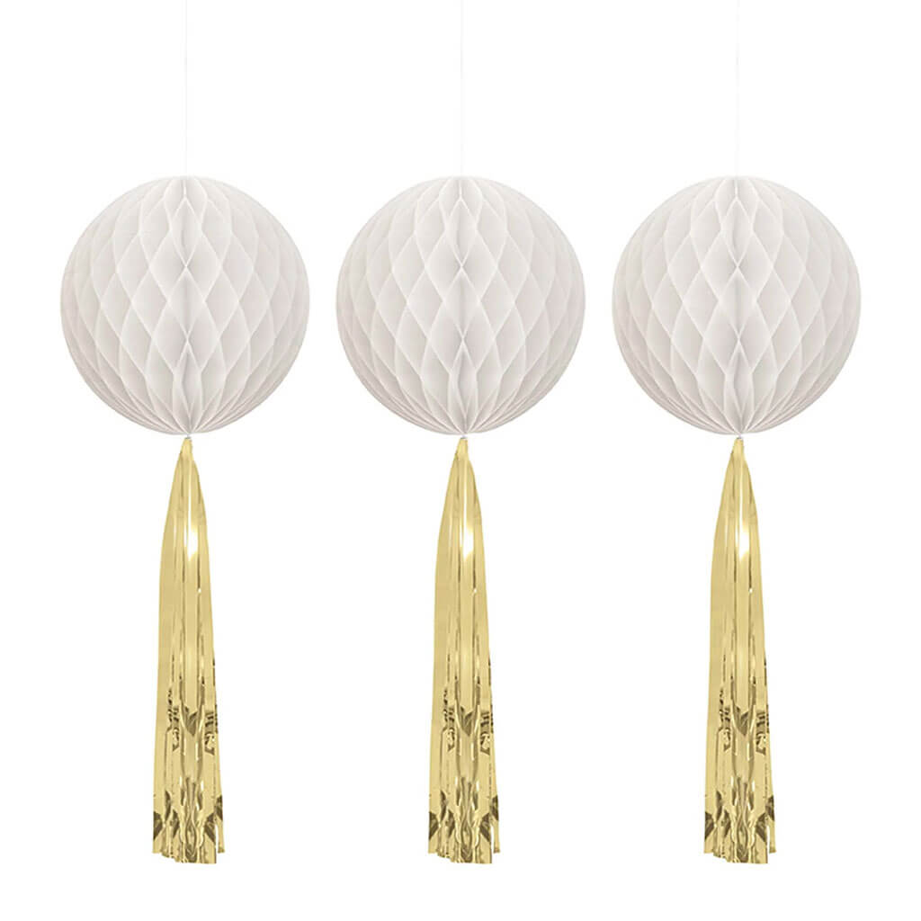 Honeycomb Balls with Tassel Tail, 3ct