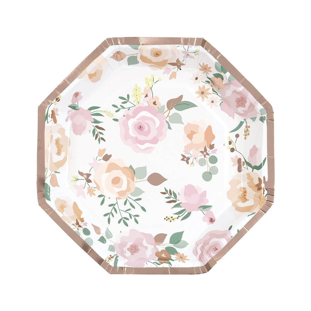 Pink Blooms Octagon Plates 8.25in, 8ct