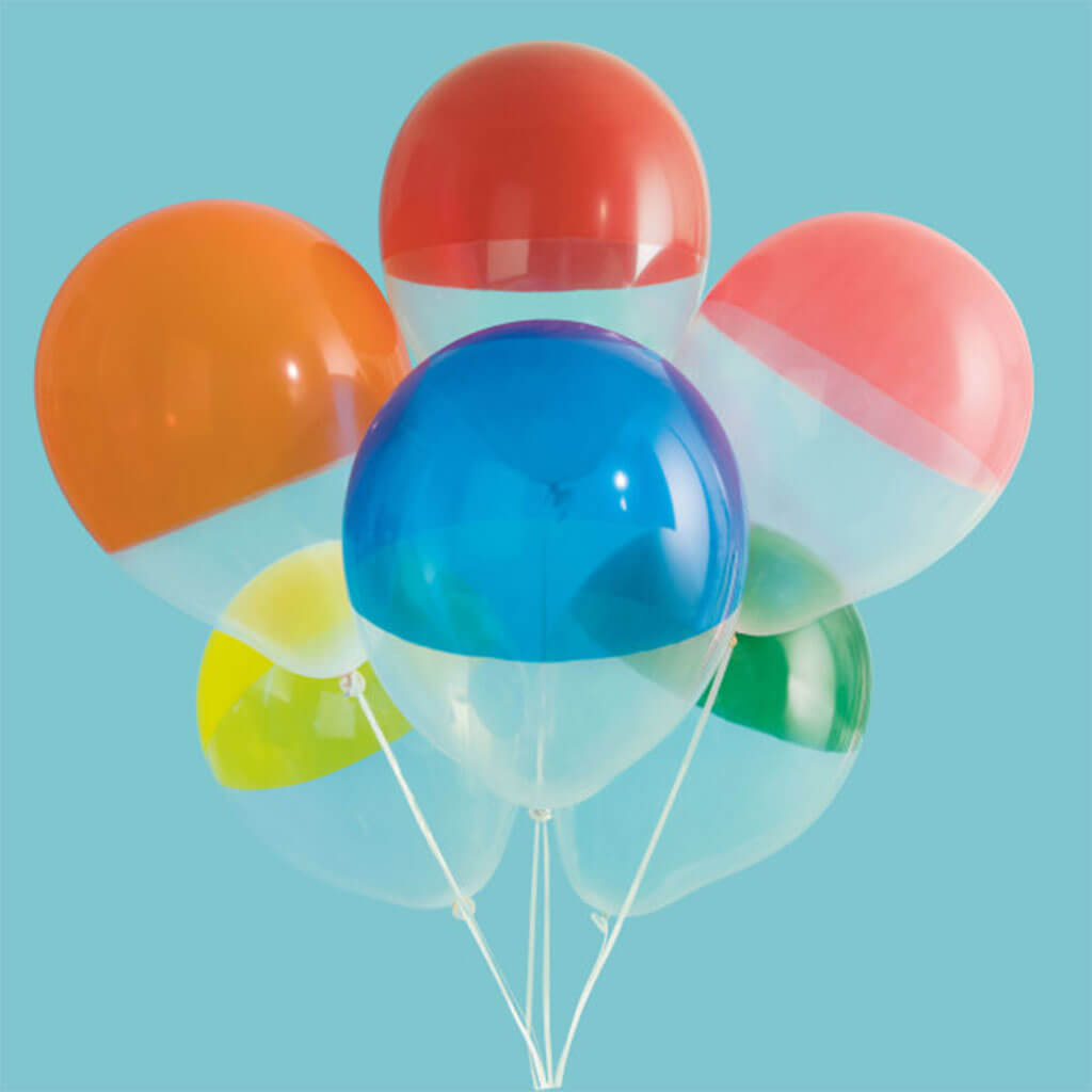 Rainbow Two-Tone Dipped Assorted Balloons Clear 12in, 6ct