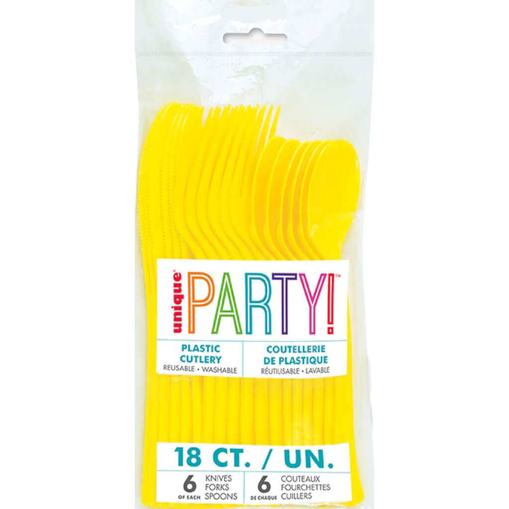 Neon Yellow Assorted Plastic Cutlery, 18ct