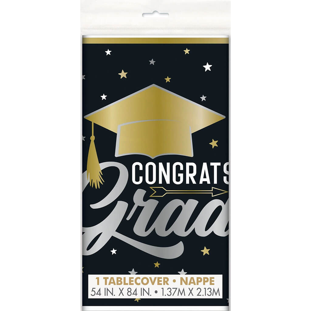 Stars &amp; Caps Graduation Plastic Tablecover, 54in x 84in