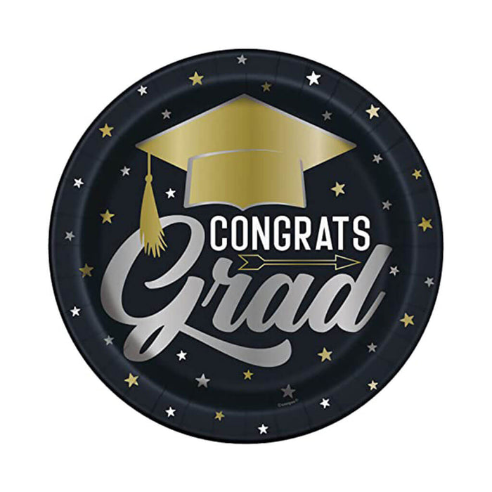Stars & Caps Graduation Dinner Plates 9in, 8ct
