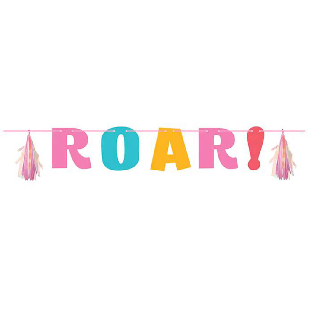 Girl Dino Party Letter Banner with Tassles, Iridescent