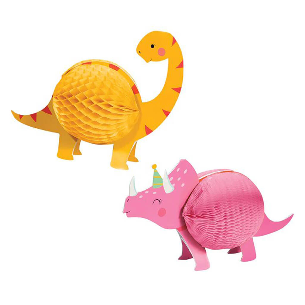 Girl Dino Party Centerpiece Honeycomb Shaped, 2ct