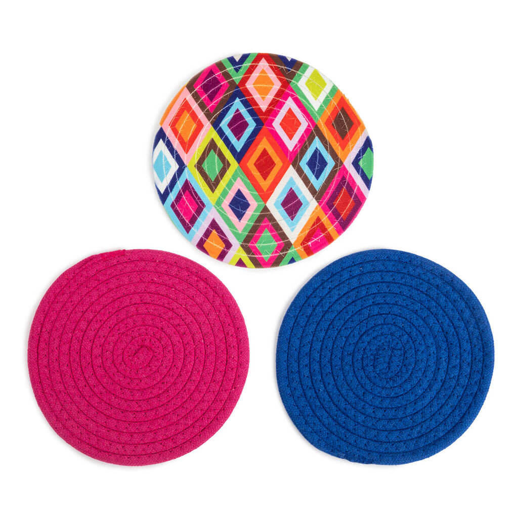 Round Woven Trivets 3pc 8in, Mosaic Diamond