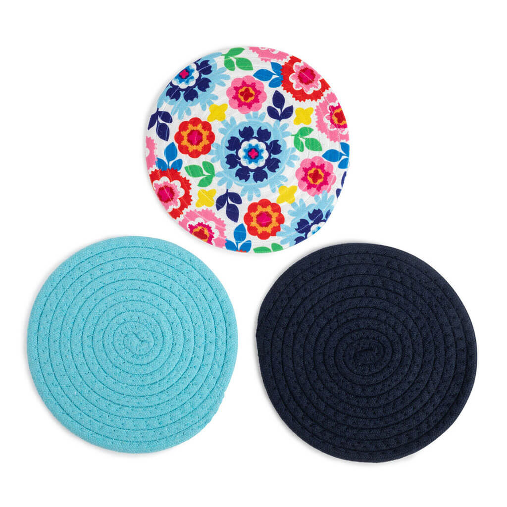 Round Woven Trivets 3pc 8in, Sus Blue