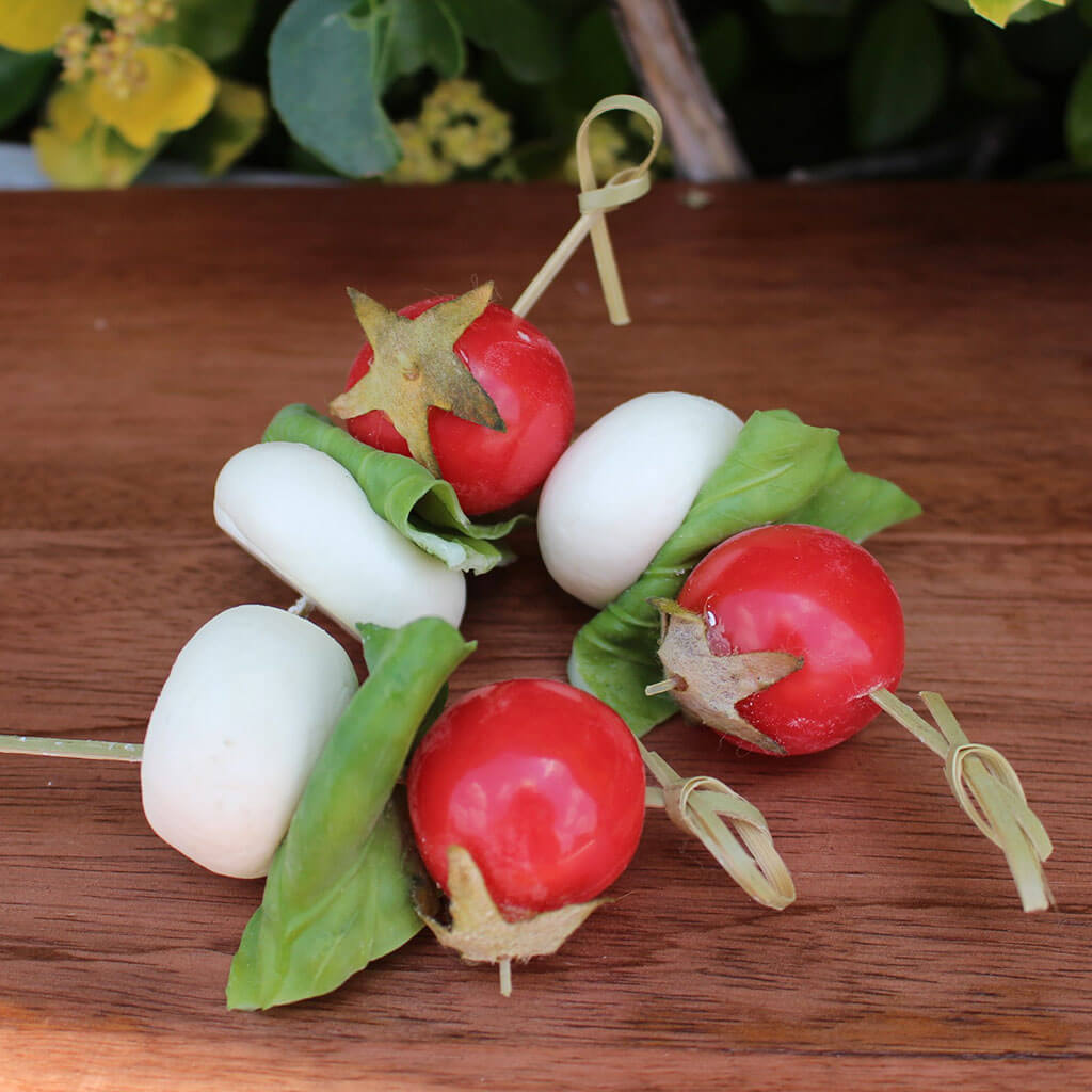 Caprese Skewers - Tomato, Mozzarella Ball And Basil On Skewer (Set Of 3)